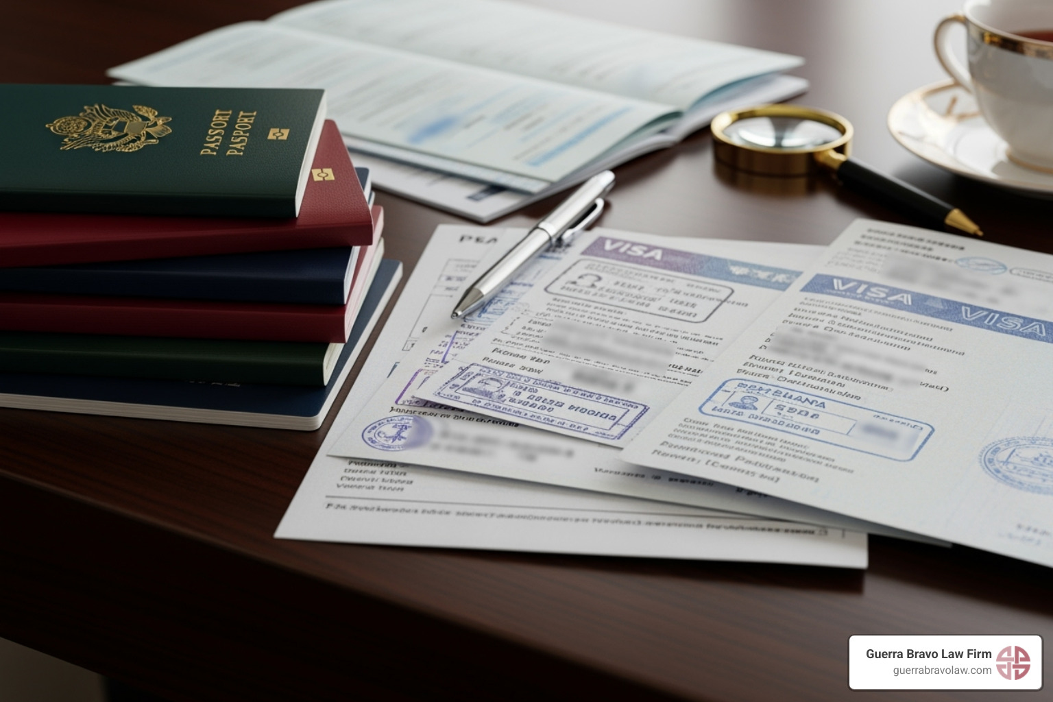 pasaportes y documentos de visa sobre un escritorio - abogados de inmigración en español cerca de mi
