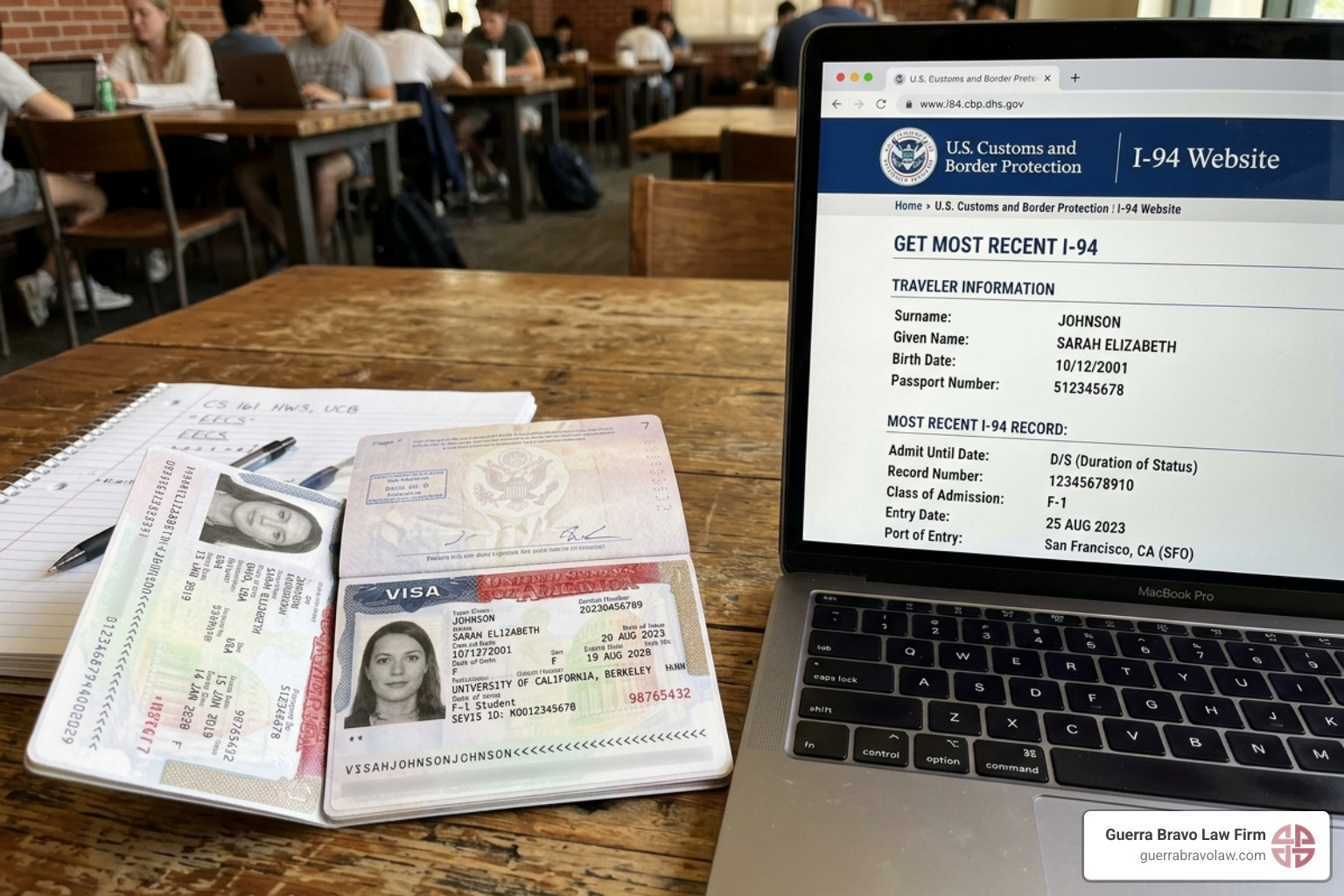 U.S. visa stamp in passport and electronic I-94 travel record - f1 visa extension