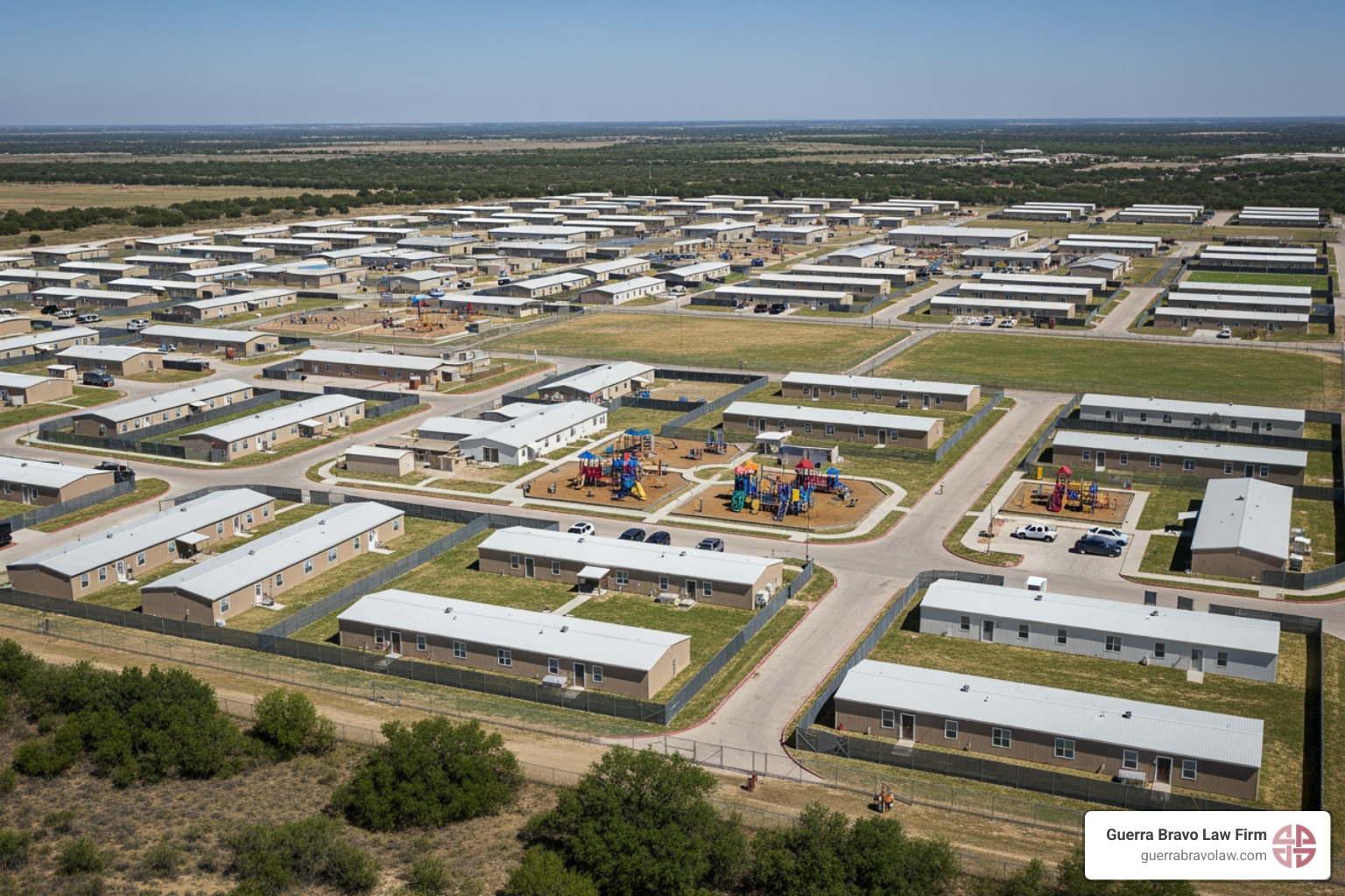 Exterior view of the South Texas Family Residential Center (STFRC) in Dilley, Texas, showing its sprawling campus - trump administration immigrant family detention resumption Exterior view of the South Texas Family Residential Center (STFRC) in Dilley, Texas, showing its sprawling campus - trump administration immigrant family detention resumption